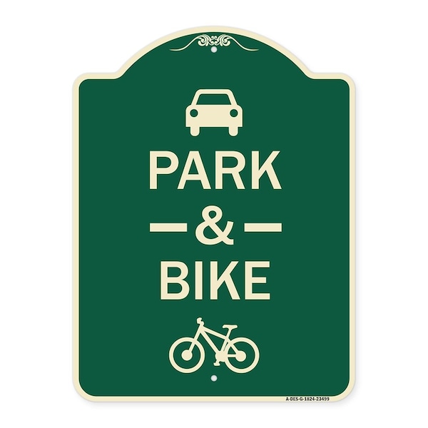 Park & Ride With Bicycle Graphic Heavy-Gauge Aluminum Architectural Sign, 24" x 18", G-1824-23499
